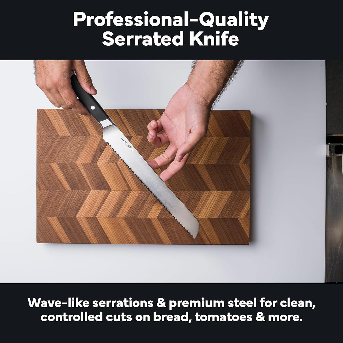 Serrated Bread Knife - High-Carbon Japanese AUS8 Steel - Perfect for Soft Foods, Bread, Pastries, and Fruits - Verstatile Slicer, Razor-Sharp Edge, Durable Blade, Ergonomic Handle - 8", Black