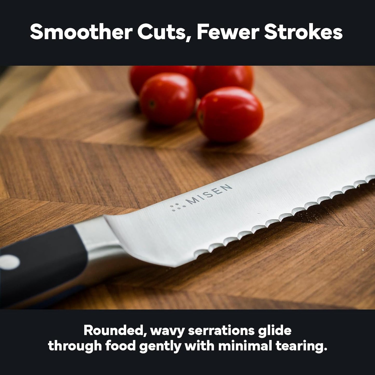 Serrated Bread Knife - High-Carbon Japanese AUS8 Steel - Perfect for Soft Foods, Bread, Pastries, and Fruits - Verstatile Slicer, Razor-Sharp Edge, Durable Blade, Ergonomic Handle - 8", Black