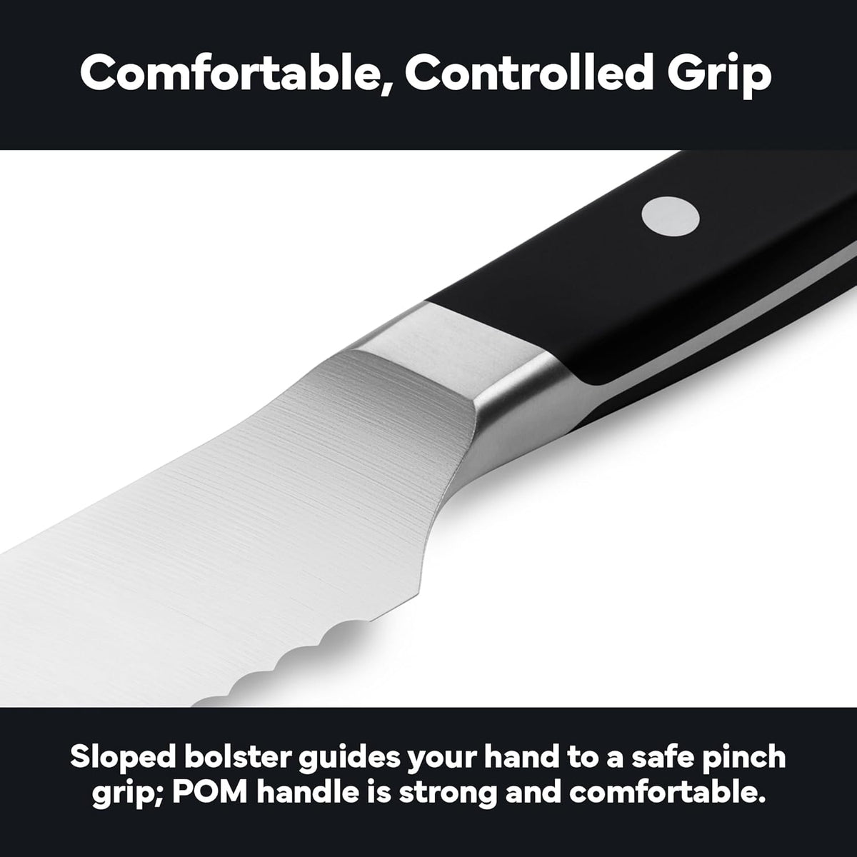 Serrated Bread Knife - High-Carbon Japanese AUS8 Steel - Perfect for Soft Foods, Bread, Pastries, and Fruits - Verstatile Slicer, Razor-Sharp Edge, Durable Blade, Ergonomic Handle - 8", Black