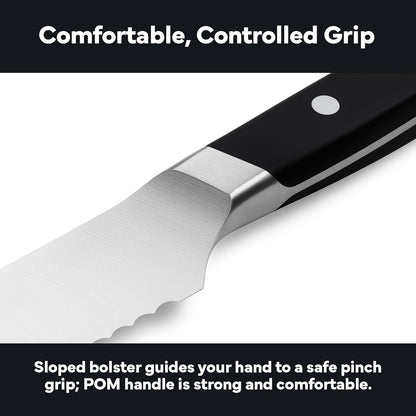 Serrated Bread Knife - High-Carbon Japanese AUS8 Steel - Perfect for Soft Foods, Bread, Pastries, and Fruits - Verstatile Slicer, Razor-Sharp Edge, Durable Blade, Ergonomic Handle - 8", Black