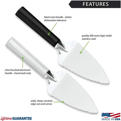 Serrated Pie Server (W220), Black Handle | 4.13" x 2.38" Stainless Steel Face, Black Resin Handle