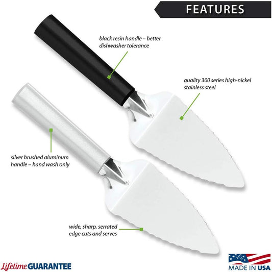 Serrated Pie Server (W220), Black Handle | 4.13" x 2.38" Stainless Steel Face, Black Resin Handle