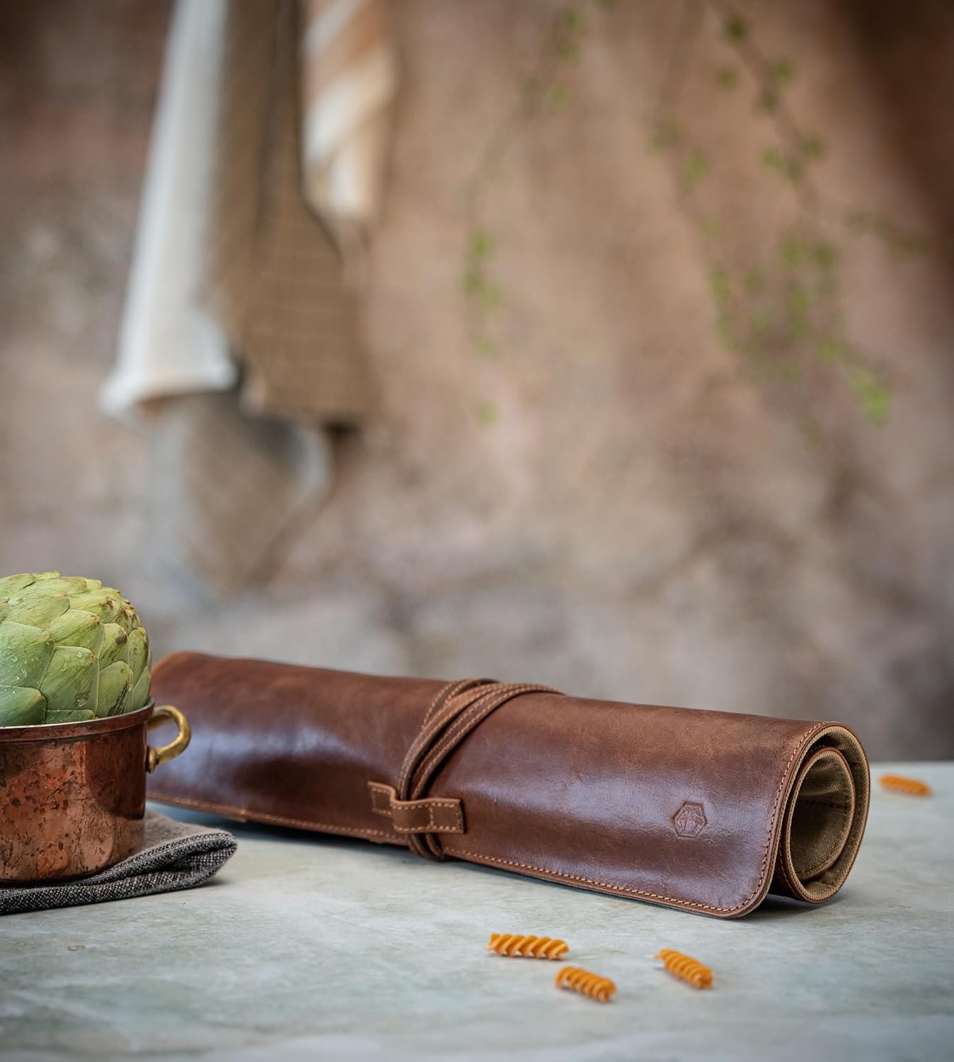 premium leather Knife Roll Bag - Storage and Protection for Chef Knives, 7 Slots and 1 Zipper Pocket, genuine Buffalo Leather Case Nils (Mahogany)