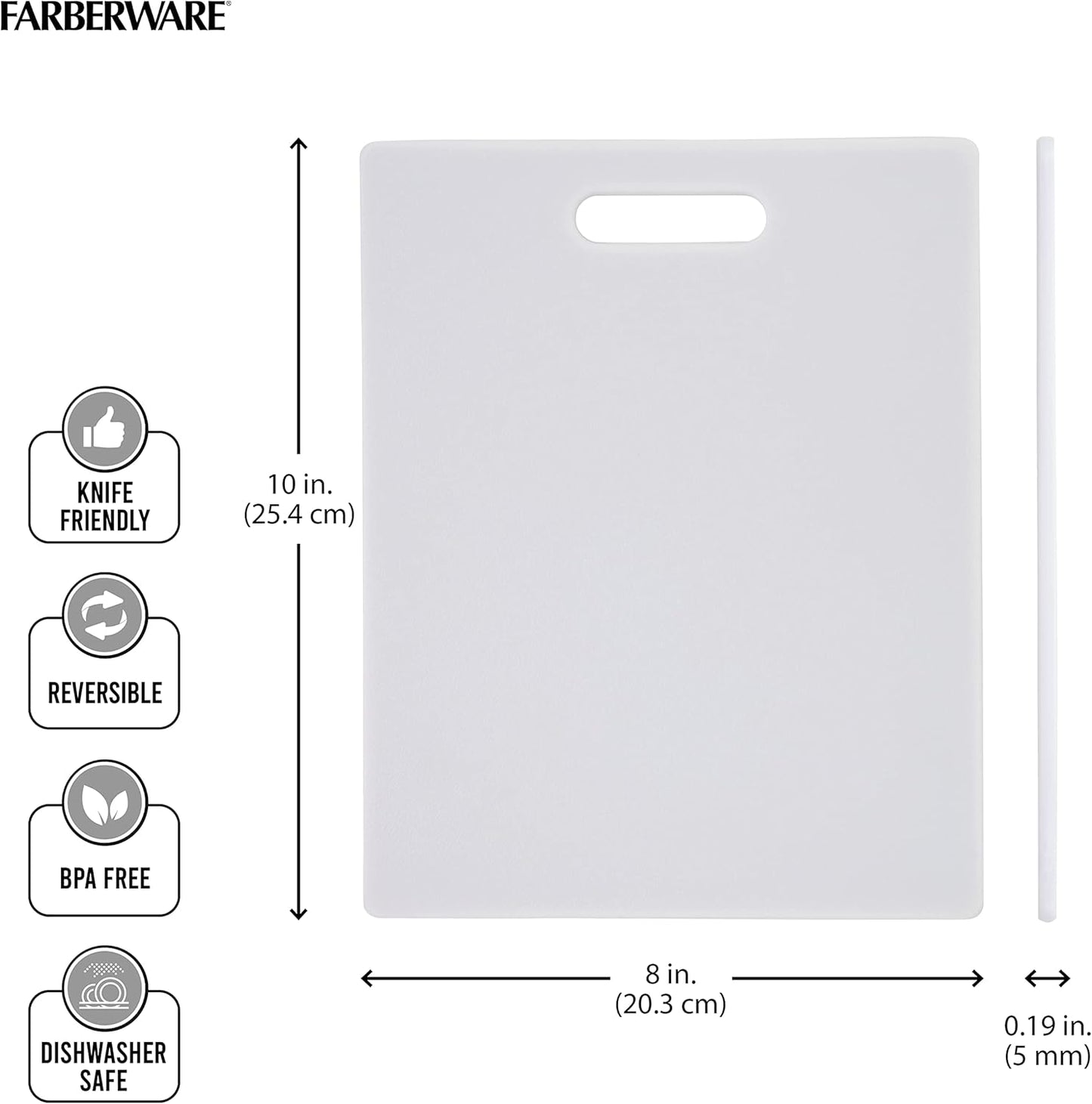 Reversible Plastic Cutting Board, 8x10 Inch, White, Dishwasher Safe, Non-Porous and Durable for Chopping, Slicing, Prep, Easy to Store
