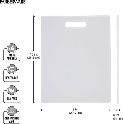 Reversible Plastic Cutting Board, 8x10 Inch, White, Dishwasher Safe, Non-Porous and Durable for Chopping, Slicing, Prep, Easy to Store