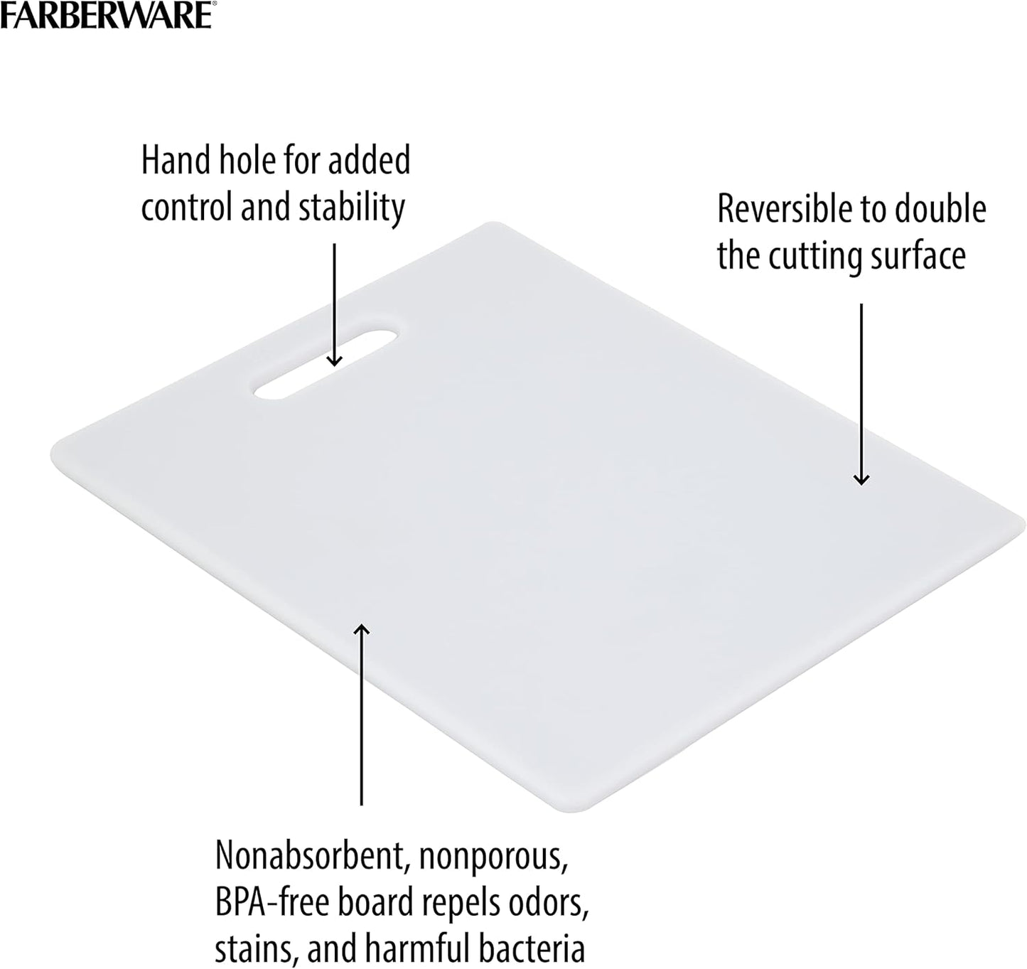 Reversible Plastic Cutting Board, 8x10 Inch, White, Dishwasher Safe, Non-Porous and Durable for Chopping, Slicing, Prep, Easy to Store