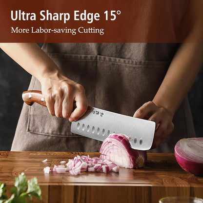 Multipurpose Asian Chef Knife - 7.4 inch Nakiri Knife -Din 1.4116 Steel-Razor Sharp & Full Tang Kitchen Knife, for Chopping, Dicing & Slicing with Ergonomic Handle