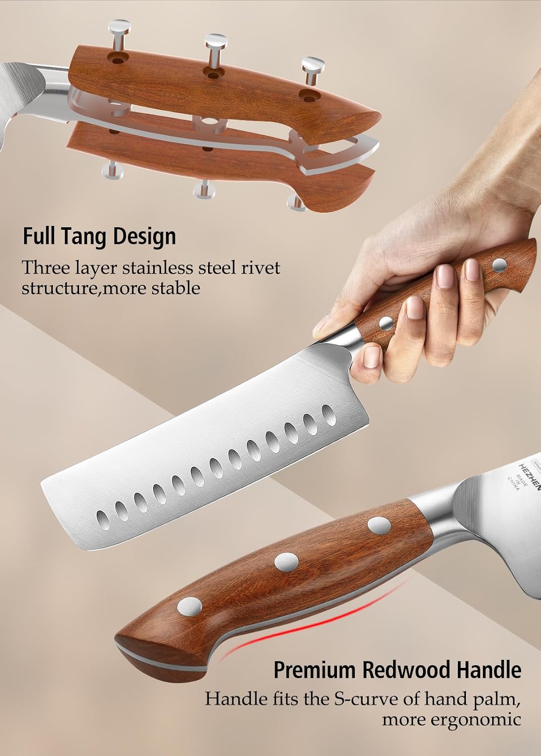 Multipurpose Asian Chef Knife - 7.4 inch Nakiri Knife -Din 1.4116 Steel-Razor Sharp & Full Tang Kitchen Knife, for Chopping, Dicing & Slicing with Ergonomic Handle