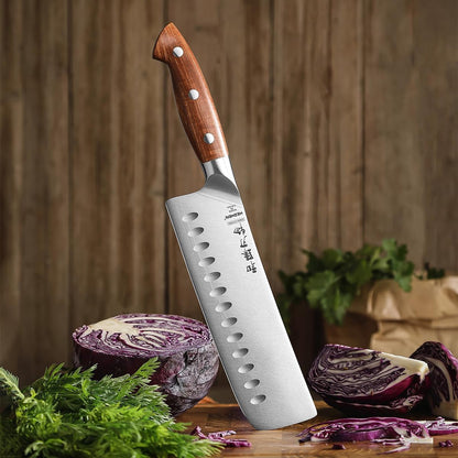 Multipurpose Asian Chef Knife - 7.4 inch Nakiri Knife -Din 1.4116 Steel-Razor Sharp & Full Tang Kitchen Knife, for Chopping, Dicing & Slicing with Ergonomic Handle