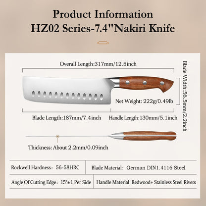 Multipurpose Asian Chef Knife - 7.4 inch Nakiri Knife -Din 1.4116 Steel-Razor Sharp & Full Tang Kitchen Knife, for Chopping, Dicing & Slicing with Ergonomic Handle