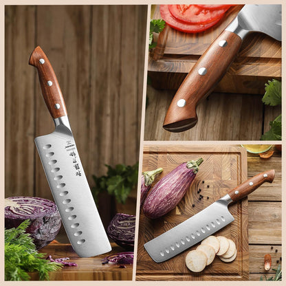 Multipurpose Asian Chef Knife - 7.4 inch Nakiri Knife -Din 1.4116 Steel-Razor Sharp & Full Tang Kitchen Knife, for Chopping, Dicing & Slicing with Ergonomic Handle