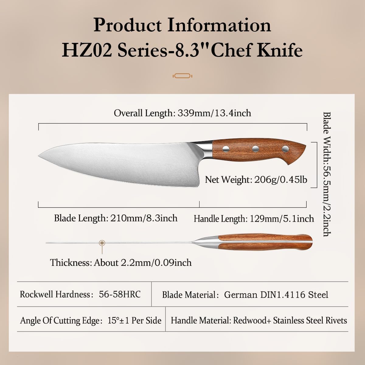Multipurpose Asian Chef Knife - 7.4 inch Nakiri Knife -Din 1.4116 Steel-Razor Sharp & Full Tang Kitchen Knife, for Chopping, Dicing & Slicing with Ergonomic Handle