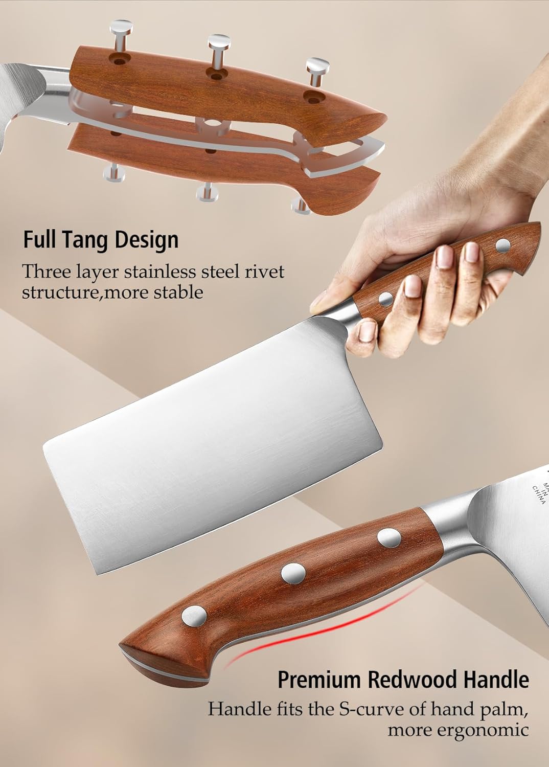 Multipurpose Asian Chef Knife - 7.4 inch Nakiri Knife -Din 1.4116 Steel-Razor Sharp & Full Tang Kitchen Knife, for Chopping, Dicing & Slicing with Ergonomic Handle