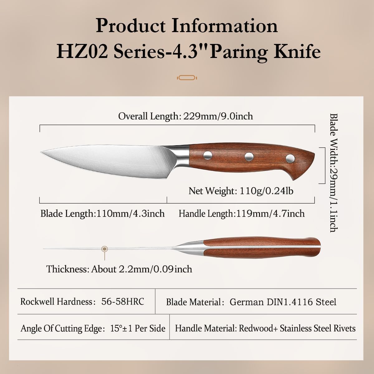 Multipurpose Asian Chef Knife - 7.4 inch Nakiri Knife -Din 1.4116 Steel-Razor Sharp & Full Tang Kitchen Knife, for Chopping, Dicing & Slicing with Ergonomic Handle