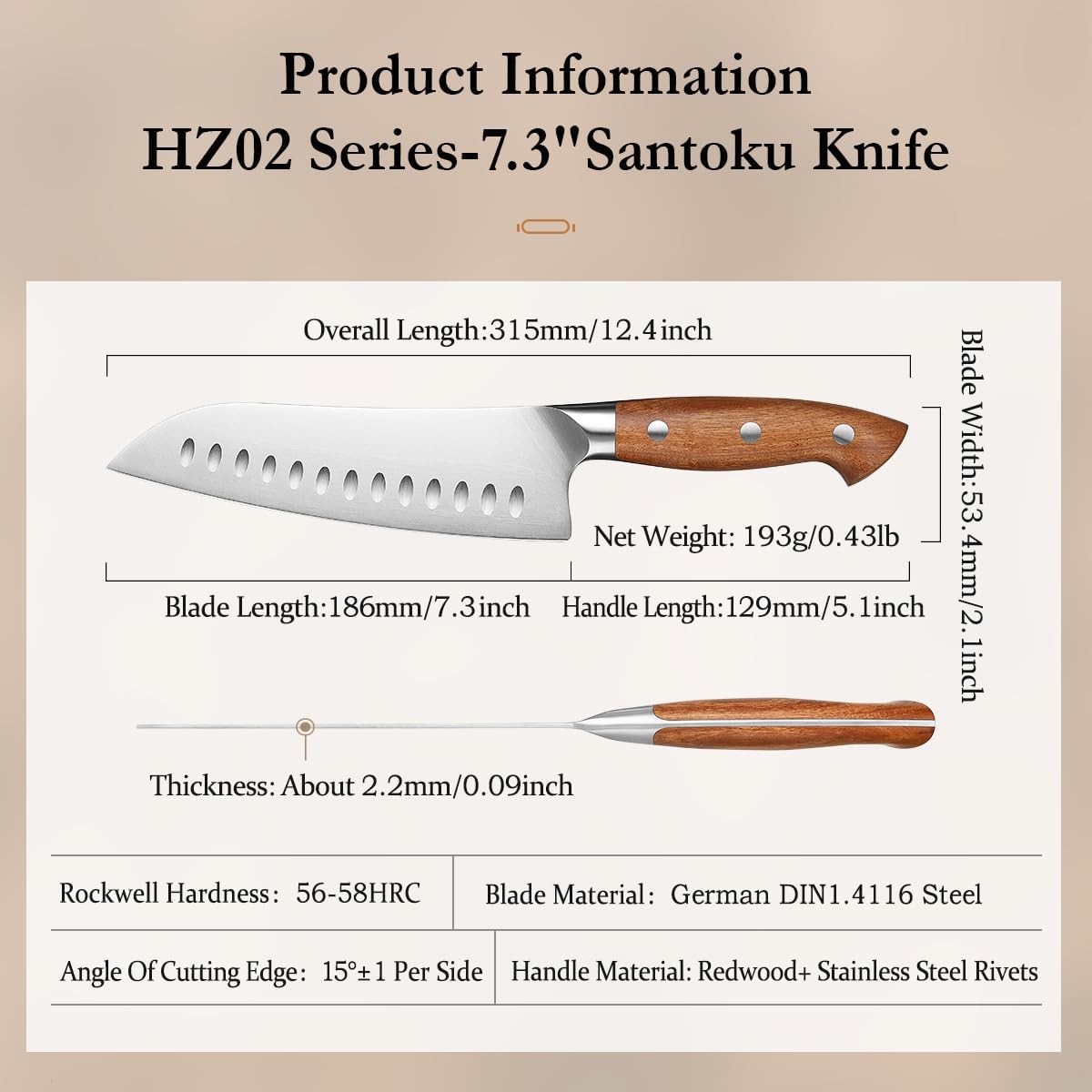Multipurpose Asian Chef Knife - 7.4 inch Nakiri Knife -Din 1.4116 Steel-Razor Sharp & Full Tang Kitchen Knife, for Chopping, Dicing & Slicing with Ergonomic Handle