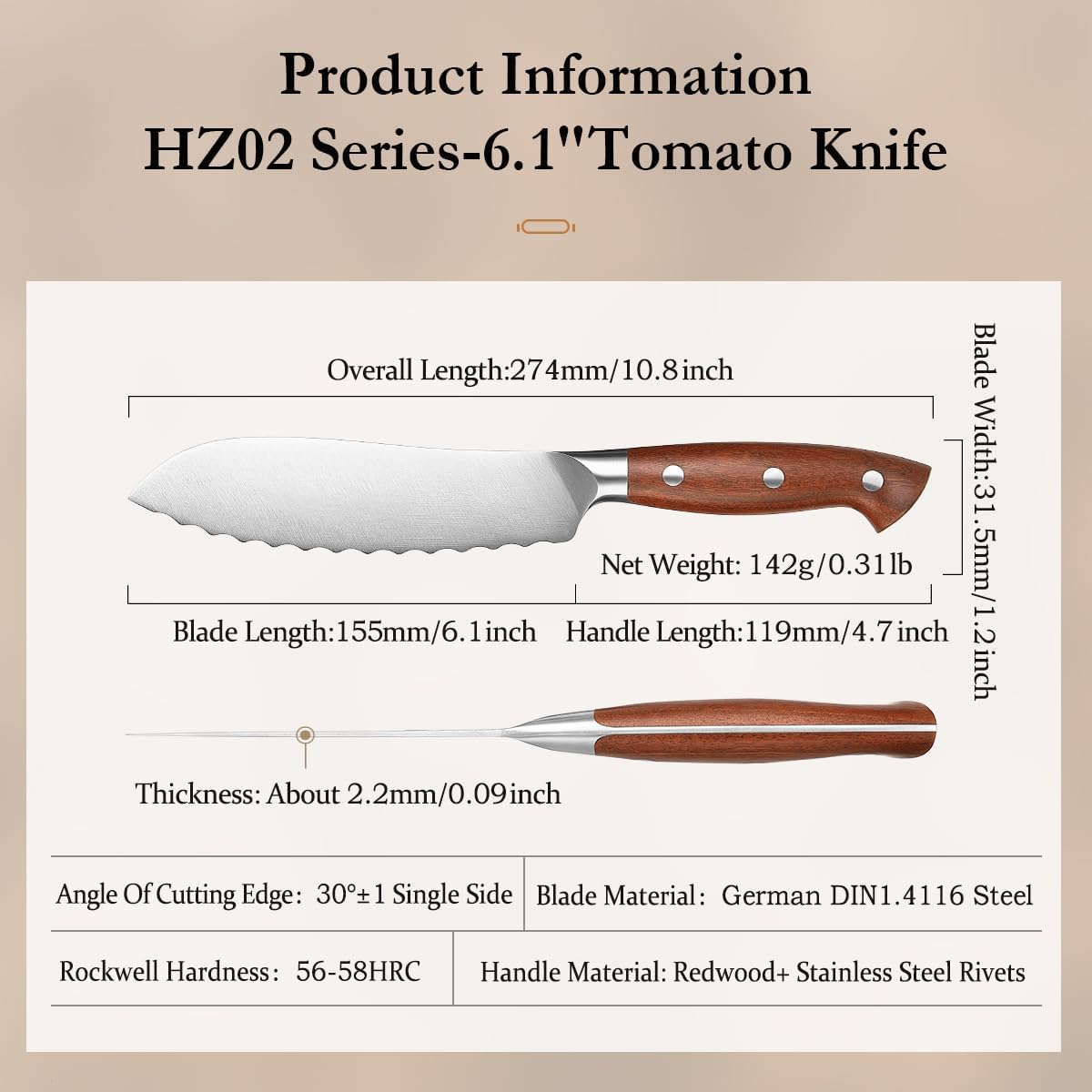 Multipurpose Asian Chef Knife - 7.4 inch Nakiri Knife -Din 1.4116 Steel-Razor Sharp & Full Tang Kitchen Knife, for Chopping, Dicing & Slicing with Ergonomic Handle