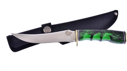 3 Piece Knife Set with a Storage Case 01ST/AG Fixed Blade & Pocket Knives with a Green Composite Handle Stainless Steel Blades Ranging from 4-9 Inches in Length
