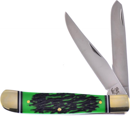 3 Piece Knife Set with a Storage Case 01ST/AG Fixed Blade & Pocket Knives with a Green Composite Handle Stainless Steel Blades Ranging from 4-9 Inches in Length