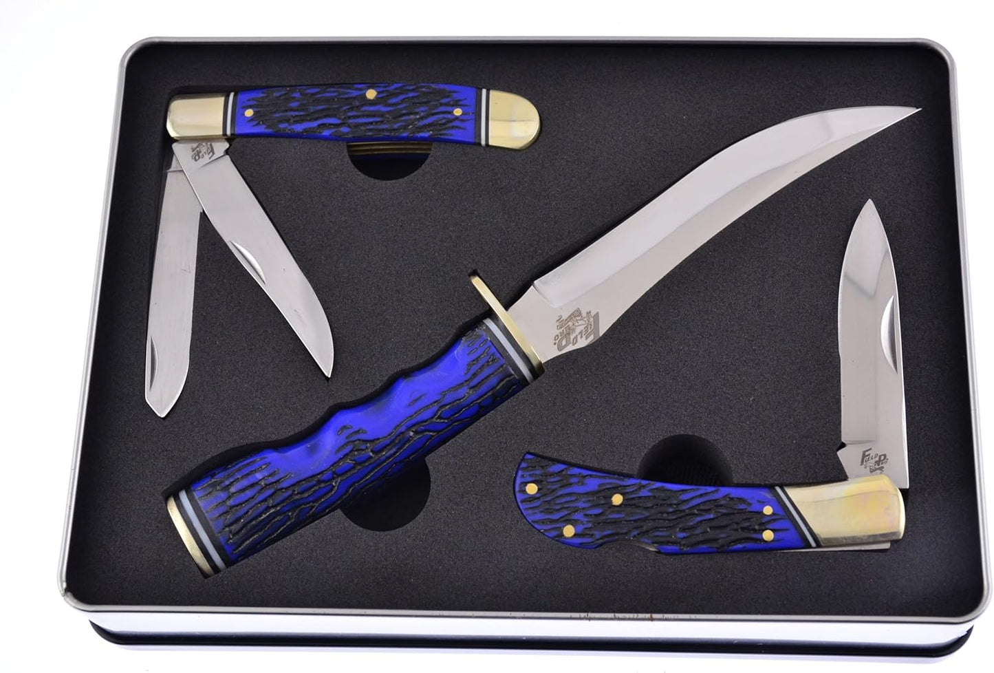 3 Piece Knife Set with a Storage Case 01ST/AG Fixed Blade & Pocket Knives with a Green Composite Handle Stainless Steel Blades Ranging from 4-9 Inches in Length