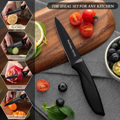 4-Piece Fruit Knife Set 7.88-inch stainless steel paring knife Straight blade with pointed tip design PP plastic ergonomic handle Specifically designed for cutting fruits and vegetables,Black.