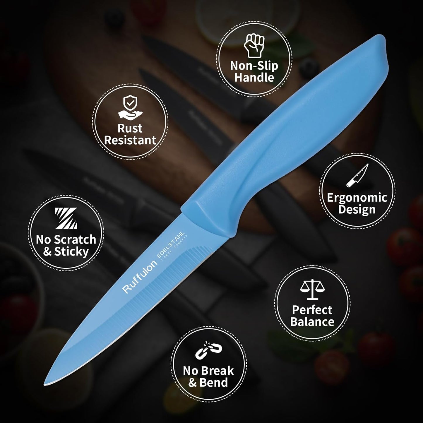 4-Piece Fruit Knife Set 7.88-inch stainless steel paring knife Straight blade with pointed tip design PP plastic ergonomic handle Specifically designed for cutting fruits and vegetables,Black.
