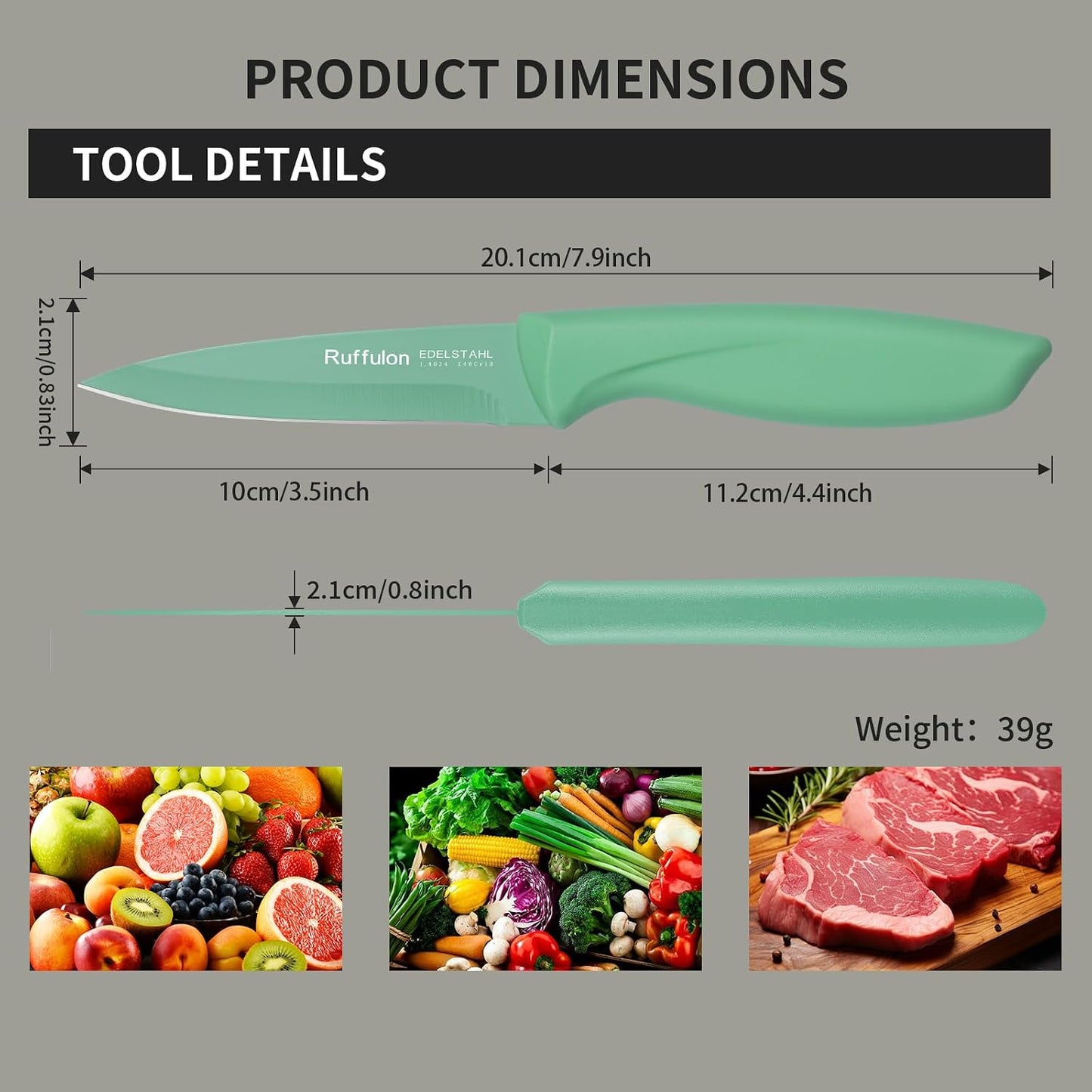 4-Piece Fruit Knife Set 7.88-inch stainless steel paring knife Straight blade with pointed tip design PP plastic ergonomic handle Specifically designed for cutting fruits and vegetables,Black.
