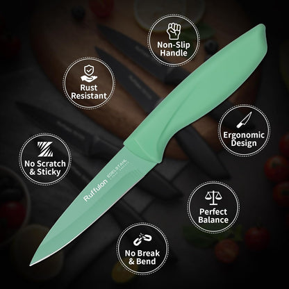 4-Piece Fruit Knife Set 7.88-inch stainless steel paring knife Straight blade with pointed tip design PP plastic ergonomic handle Specifically designed for cutting fruits and vegetables,Black.