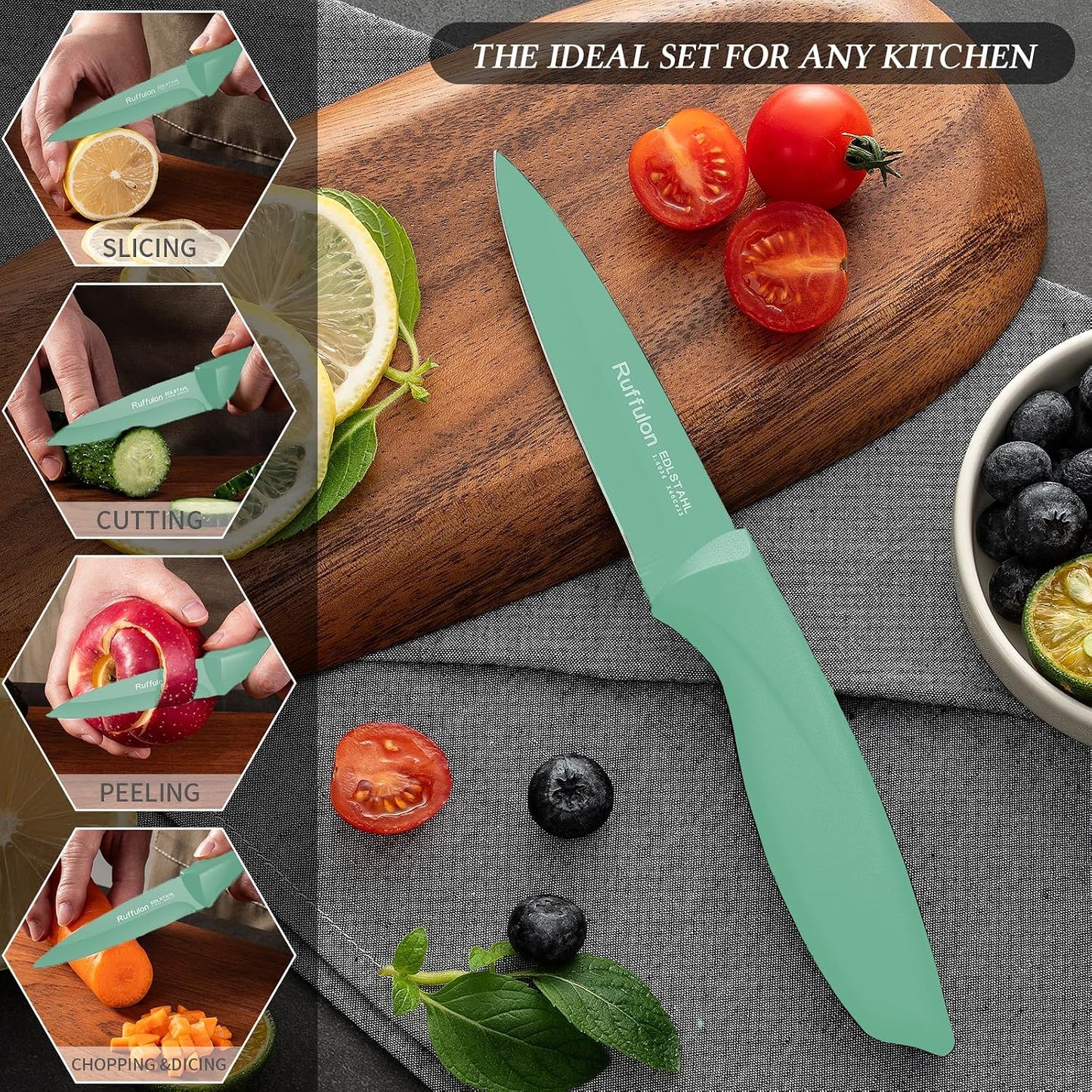 4-Piece Fruit Knife Set 7.88-inch stainless steel paring knife Straight blade with pointed tip design PP plastic ergonomic handle Specifically designed for cutting fruits and vegetables,Black.