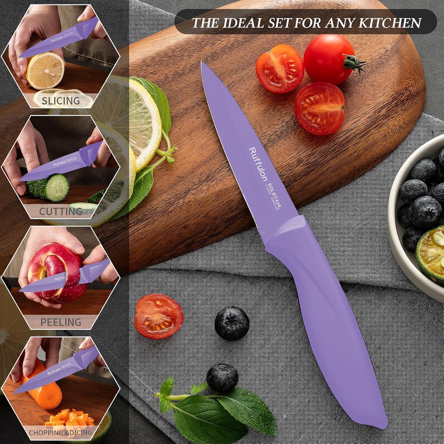 4-Piece Fruit Knife Set 7.88-inch stainless steel paring knife Straight blade with pointed tip design PP plastic ergonomic handle Specifically designed for cutting fruits and vegetables,Black.