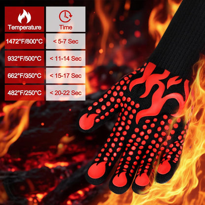 BBQ Gloves, 1472 Degree F Heat Resistant Grilling Gloves Silicone Non-Slip Oven Gloves Long Kitchen Gloves for Barbecue, Cooking, Baking, Cutting
