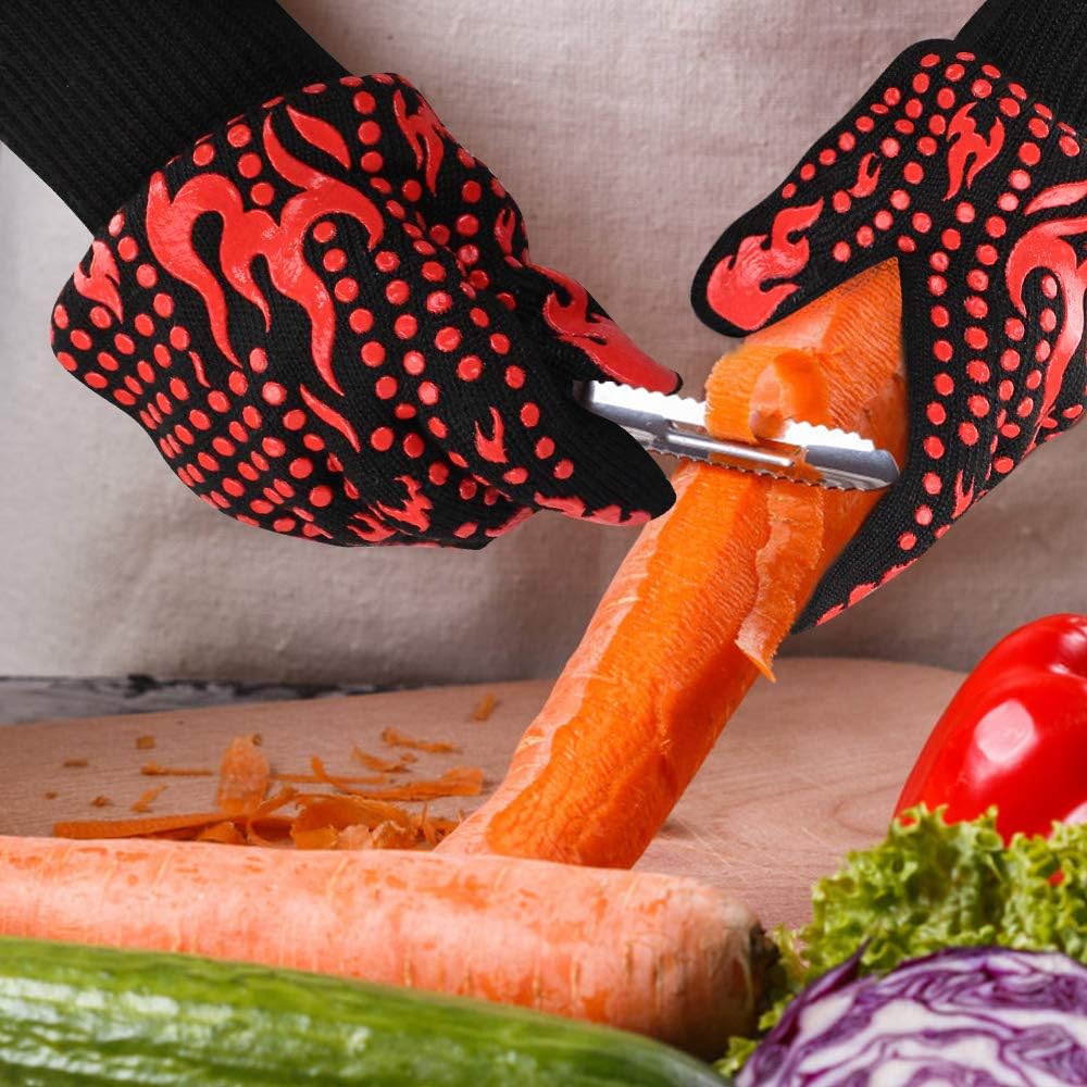 BBQ Gloves, 1472 Degree F Heat Resistant Grilling Gloves Silicone Non-Slip Oven Gloves Long Kitchen Gloves for Barbecue, Cooking, Baking, Cutting