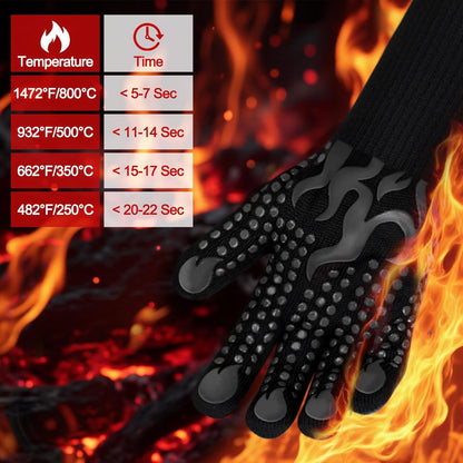 BBQ Gloves, 1472 Degree F Heat Resistant Grilling Gloves Silicone Non-Slip Oven Gloves Long Kitchen Gloves for Barbecue, Cooking, Baking, Cutting