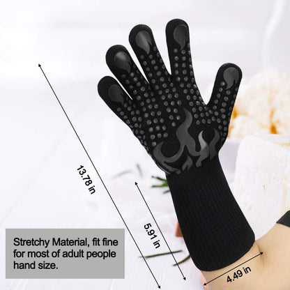 BBQ Gloves, 1472 Degree F Heat Resistant Grilling Gloves Silicone Non-Slip Oven Gloves Long Kitchen Gloves for Barbecue, Cooking, Baking, Cutting