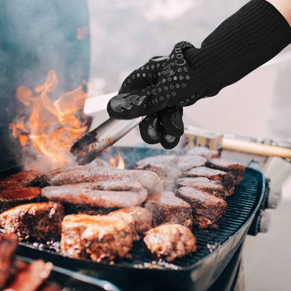 BBQ Gloves, 1472 Degree F Heat Resistant Grilling Gloves Silicone Non-Slip Oven Gloves Long Kitchen Gloves for Barbecue, Cooking, Baking, Cutting