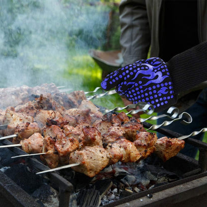 BBQ Gloves, 1472 Degree F Heat Resistant Grilling Gloves Silicone Non-Slip Oven Gloves Long Kitchen Gloves for Barbecue, Cooking, Baking, Cutting