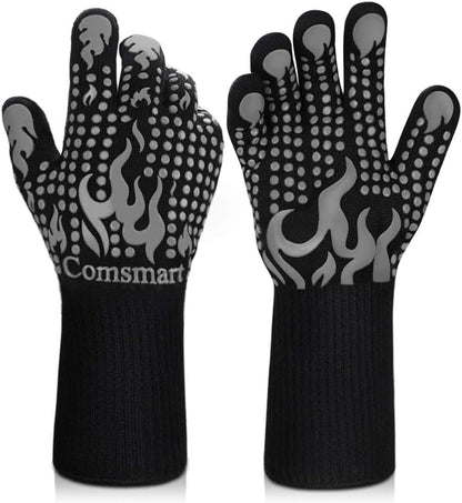 BBQ Gloves, 1472 Degree F Heat Resistant Grilling Gloves Silicone Non-Slip Oven Gloves Long Kitchen Gloves for Barbecue, Cooking, Baking, Cutting