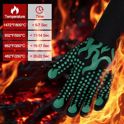 BBQ Gloves, 1472 Degree F Heat Resistant Grilling Gloves Silicone Non-Slip Oven Gloves Long Kitchen Gloves for Barbecue, Cooking, Baking, Cutting