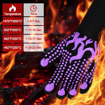 BBQ Gloves, 1472 Degree F Heat Resistant Grilling Gloves Silicone Non-Slip Oven Gloves Long Kitchen Gloves for Barbecue, Cooking, Baking, Cutting