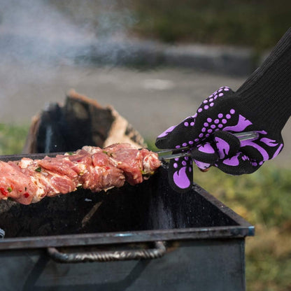 BBQ Gloves, 1472 Degree F Heat Resistant Grilling Gloves Silicone Non-Slip Oven Gloves Long Kitchen Gloves for Barbecue, Cooking, Baking, Cutting