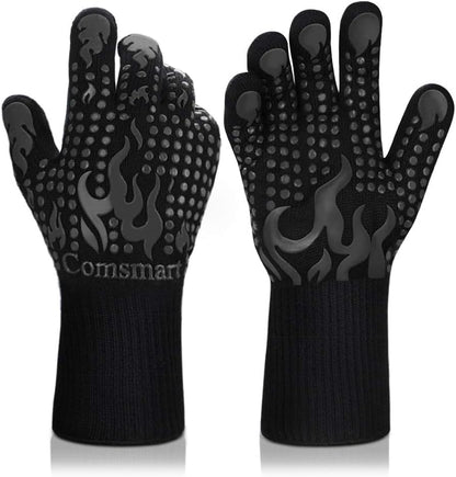 BBQ Gloves, 1472 Degree F Heat Resistant Grilling Gloves Silicone Non-Slip Oven Gloves Long Kitchen Gloves for Barbecue, Cooking, Baking, Cutting