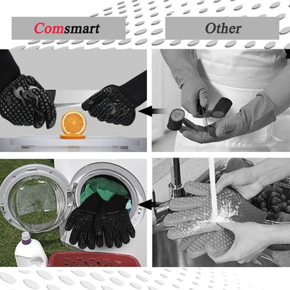BBQ Gloves, 1472 Degree F Heat Resistant Grilling Gloves Silicone Non-Slip Oven Gloves Long Kitchen Gloves for Barbecue, Cooking, Baking, Cutting