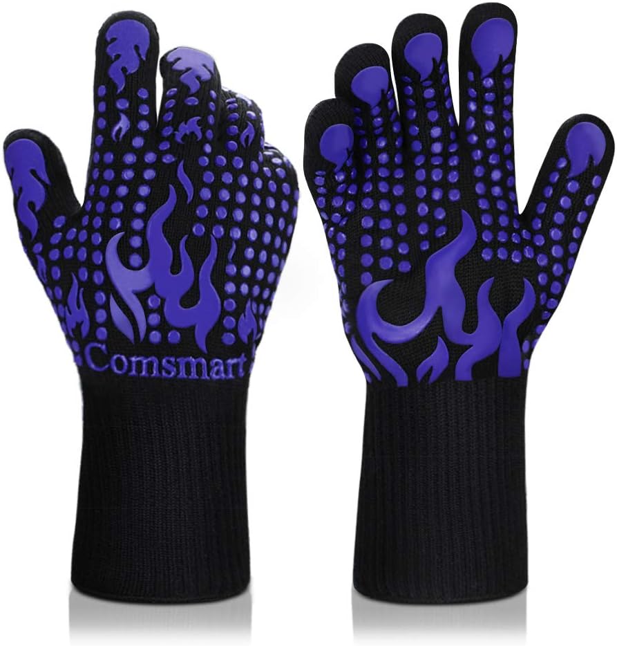 BBQ Gloves, 1472 Degree F Heat Resistant Grilling Gloves Silicone Non-Slip Oven Gloves Long Kitchen Gloves for Barbecue, Cooking, Baking, Cutting