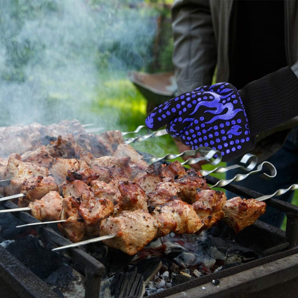 BBQ Gloves, 1472 Degree F Heat Resistant Grilling Gloves Silicone Non-Slip Oven Gloves Long Kitchen Gloves for Barbecue, Cooking, Baking, Cutting