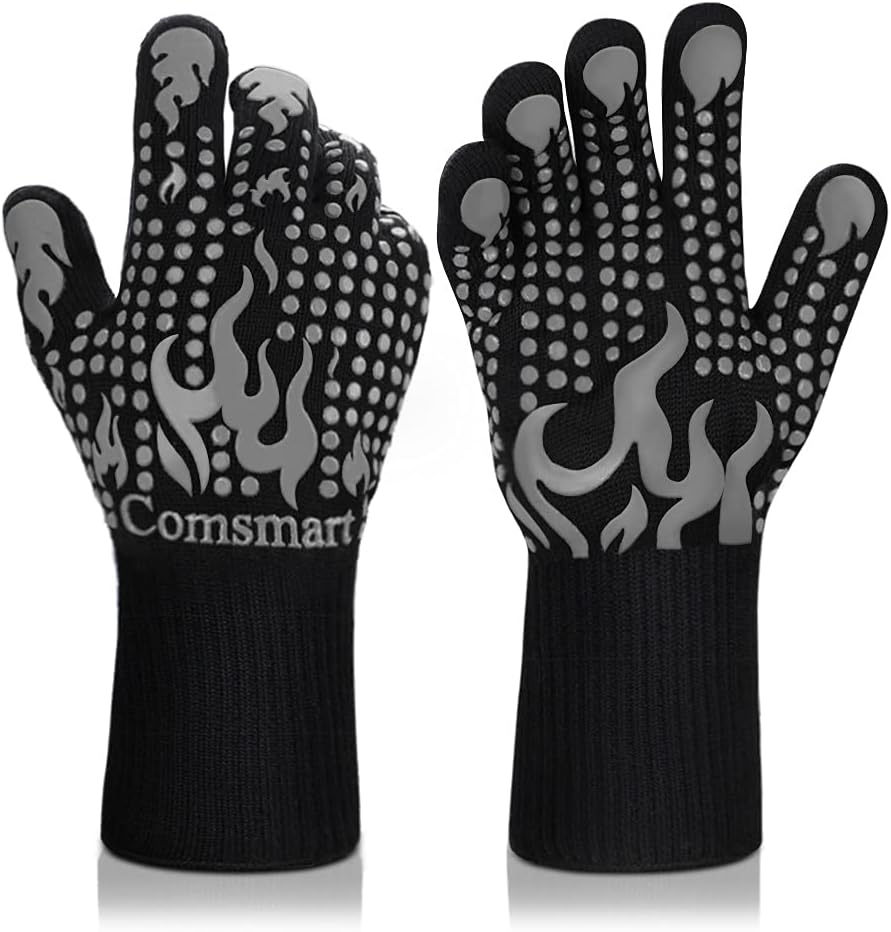 BBQ Gloves, 1472 Degree F Heat Resistant Grilling Gloves Silicone Non-Slip Oven Gloves Long Kitchen Gloves for Barbecue, Cooking, Baking, Cutting