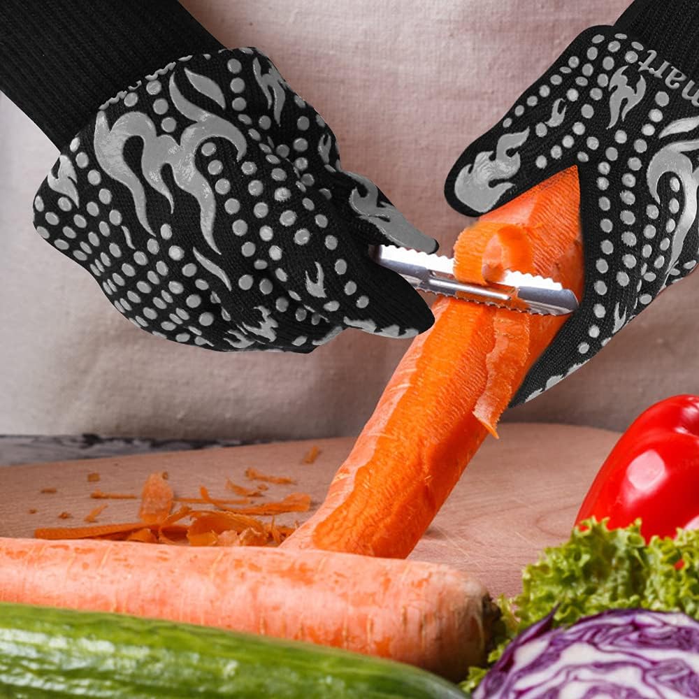 BBQ Gloves, 1472 Degree F Heat Resistant Grilling Gloves Silicone Non-Slip Oven Gloves Long Kitchen Gloves for Barbecue, Cooking, Baking, Cutting