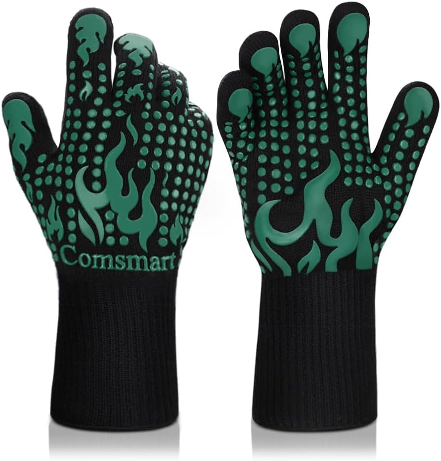 BBQ Gloves, 1472 Degree F Heat Resistant Grilling Gloves Silicone Non-Slip Oven Gloves Long Kitchen Gloves for Barbecue, Cooking, Baking, Cutting