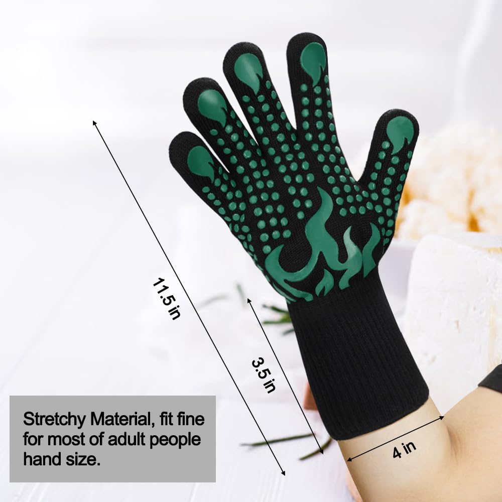 BBQ Gloves, 1472 Degree F Heat Resistant Grilling Gloves Silicone Non-Slip Oven Gloves Long Kitchen Gloves for Barbecue, Cooking, Baking, Cutting