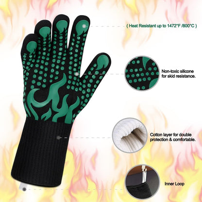 BBQ Gloves, 1472 Degree F Heat Resistant Grilling Gloves Silicone Non-Slip Oven Gloves Long Kitchen Gloves for Barbecue, Cooking, Baking, Cutting