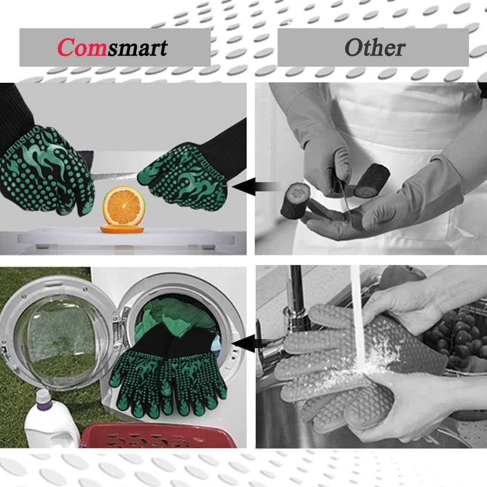 BBQ Gloves, 1472 Degree F Heat Resistant Grilling Gloves Silicone Non-Slip Oven Gloves Long Kitchen Gloves for Barbecue, Cooking, Baking, Cutting