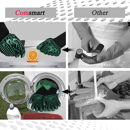 BBQ Gloves, 1472 Degree F Heat Resistant Grilling Gloves Silicone Non-Slip Oven Gloves Long Kitchen Gloves for Barbecue, Cooking, Baking, Cutting